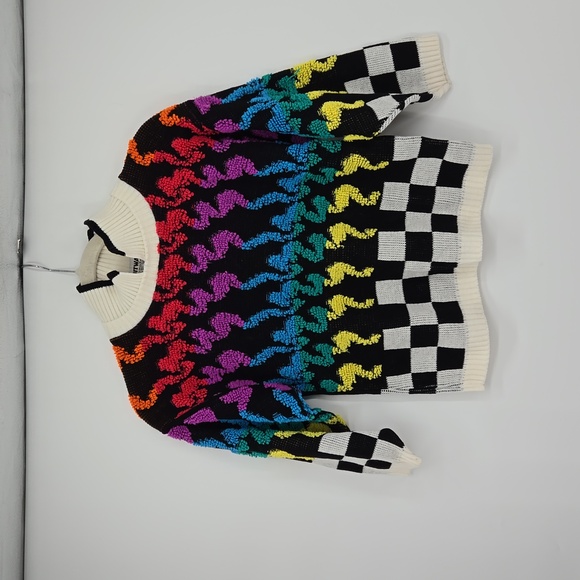 Vintage Knit Waves Geometric Design Women's Bold Colored Sweater Collared Sz M - Picture 3 of 10